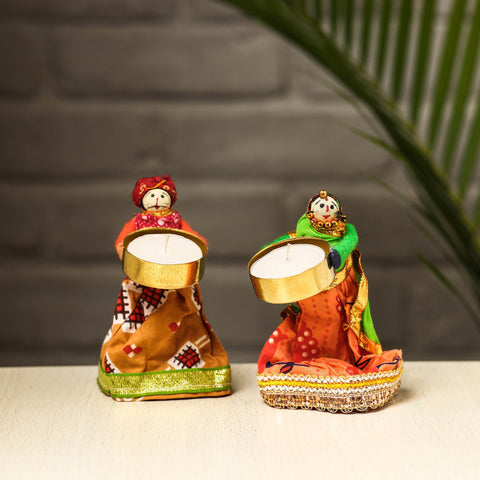  Rajasthani Puppet Couple Handmade Tealight Candle Holders 