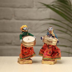  Rajasthani Puppet Couple Handmade Tealight Candle Holders (Set of 2) 