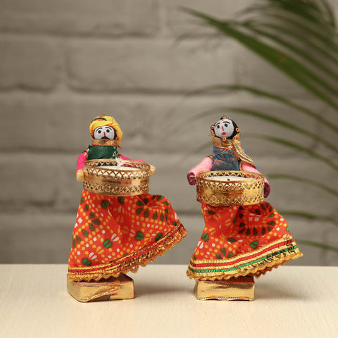  Rajasthani Puppet Couple Handmade Tealight Candle Holders (Set of 2) 