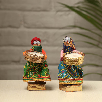  Rajasthani Puppet Couple Handmade Tealight Candle Holders (Set of 2) 