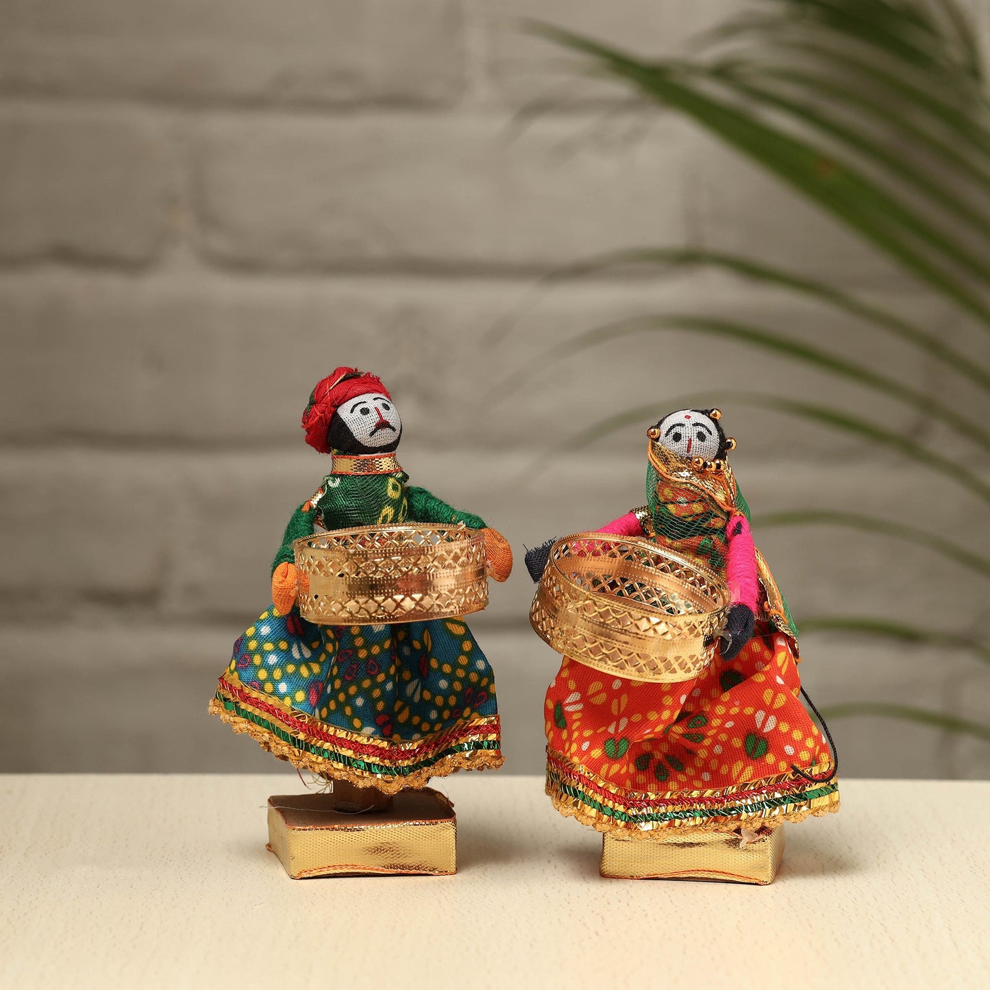  Rajasthani Puppet Couple Handmade Tealight Candle Holders (Set of 2) 