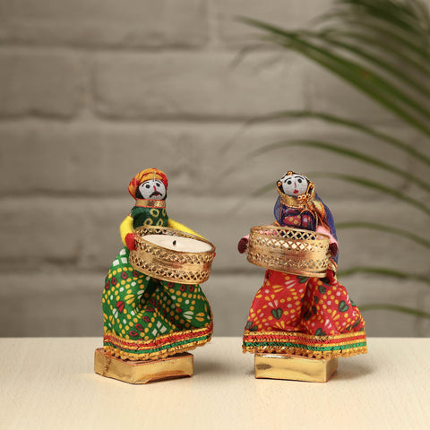  Rajasthani Puppet Couple Handmade Tealight Candle Holders (Set of 2) 