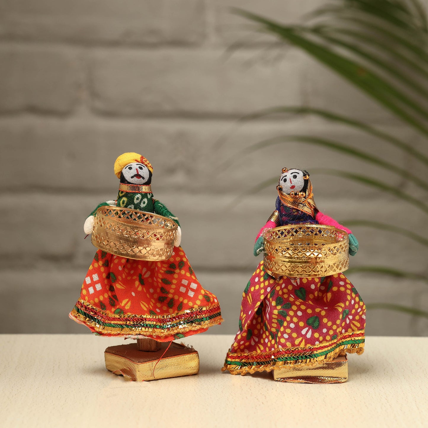  Rajasthani Puppet Couple Handmade Tealight Candle Holders (Set of 2) 