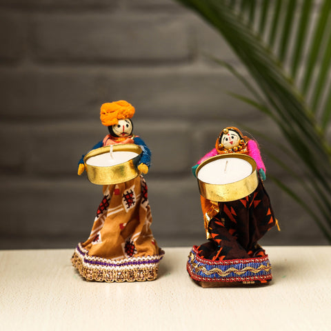  Rajasthani Puppet Couple Handmade Tealight Candle Holders 