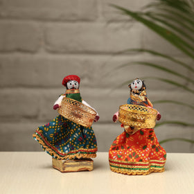  Rajasthani Puppet Couple Handmade Tealight Candle Holders (Set of 2) 