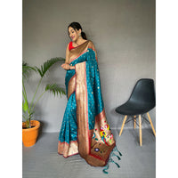 Blue - Polka Paithani Rama Paithani Silk Handwork Saree