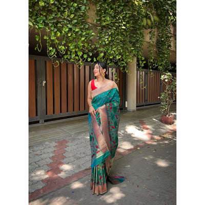 Green - Titli Rama Banarasi Silk Handwork Saree