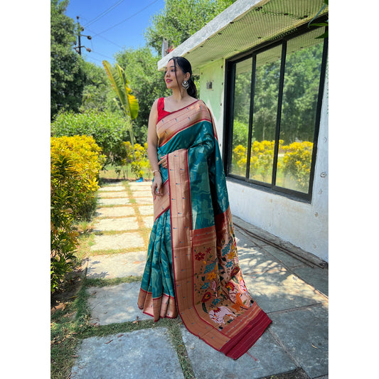 Green - Gauri Rama Paithani Silk Handwork Saree