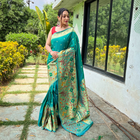 Green - Gayatri Rama Paithani Silk Handwork Saree