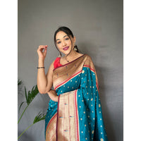 Blue - Polka Paithani Rama Paithani Silk Handwork Saree