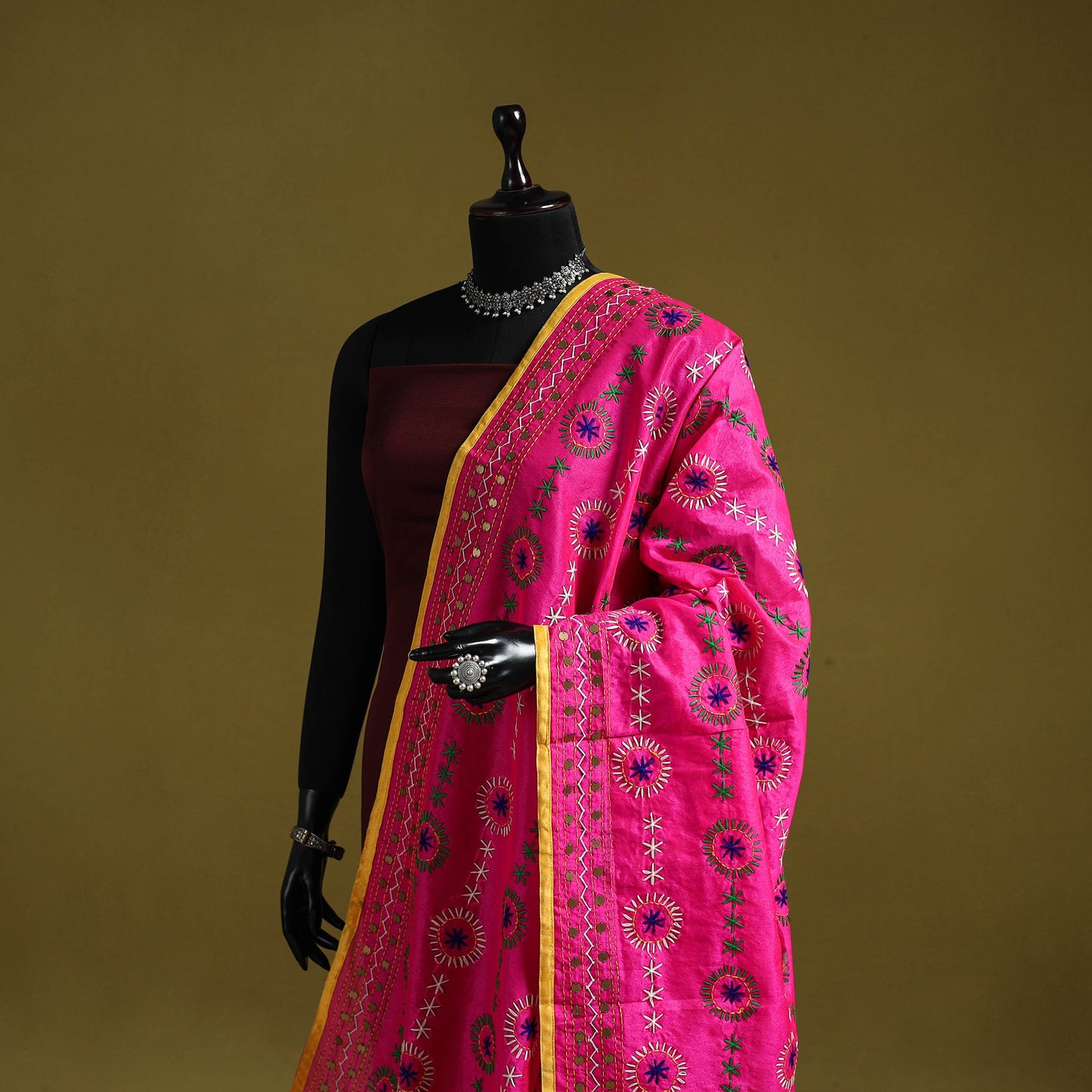 Ranihati chapa work chanderi silk hand embroidery dupatta