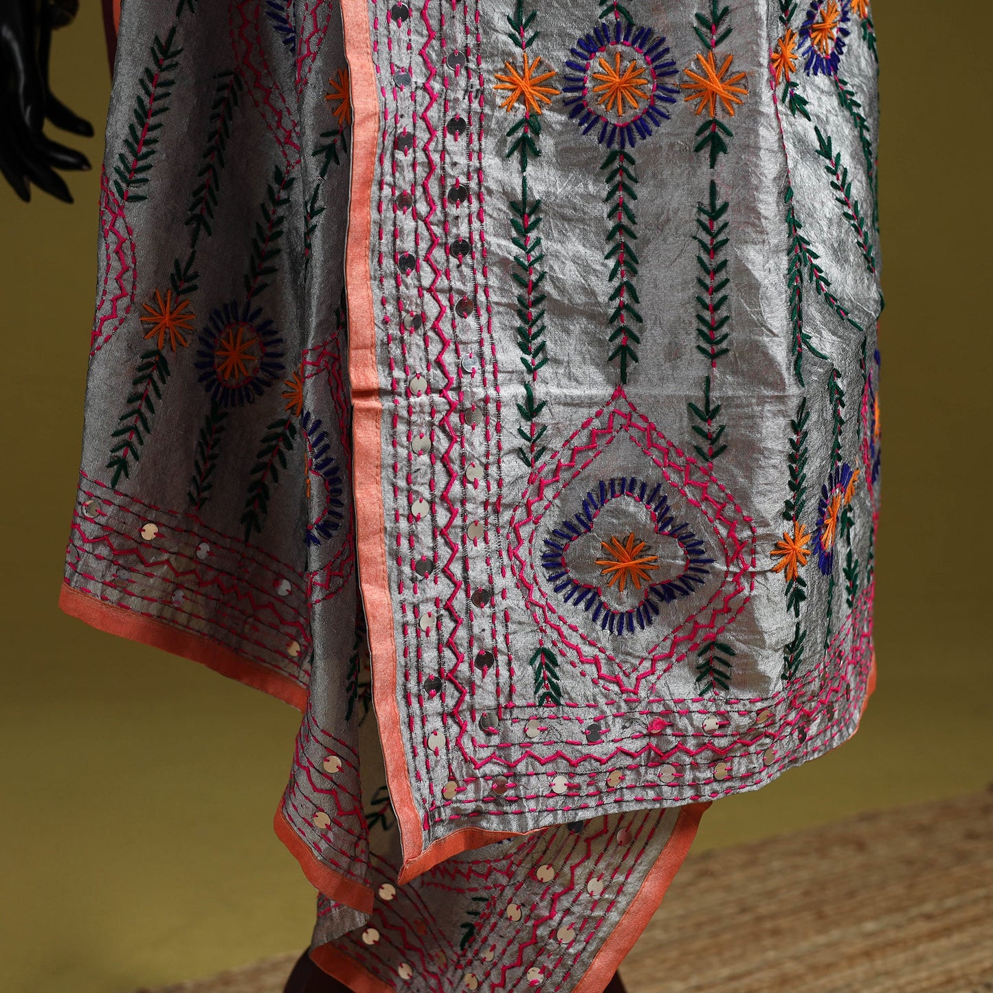 Ranihati chapa work chanderi silk hand embroidery dupatta