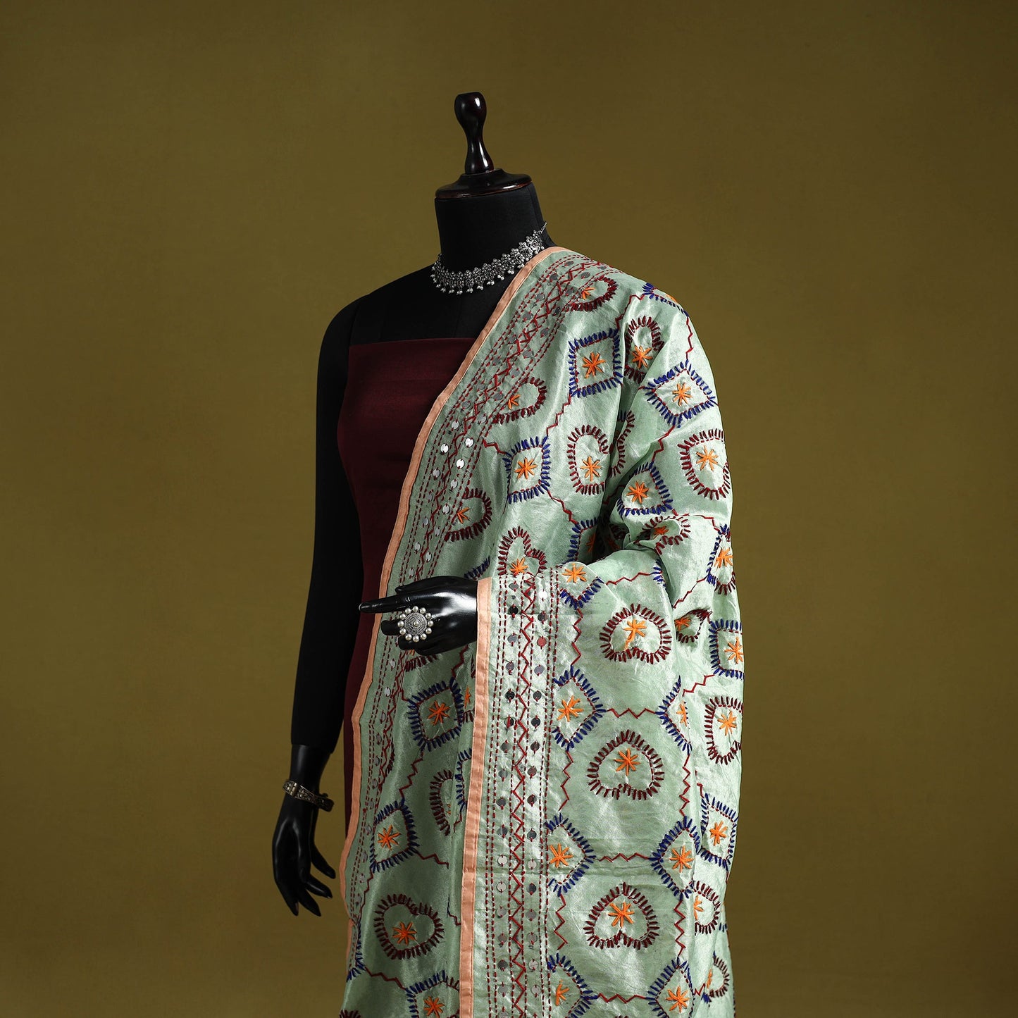 Ranihati chapa work chanderi silk hand embroidery dupatta