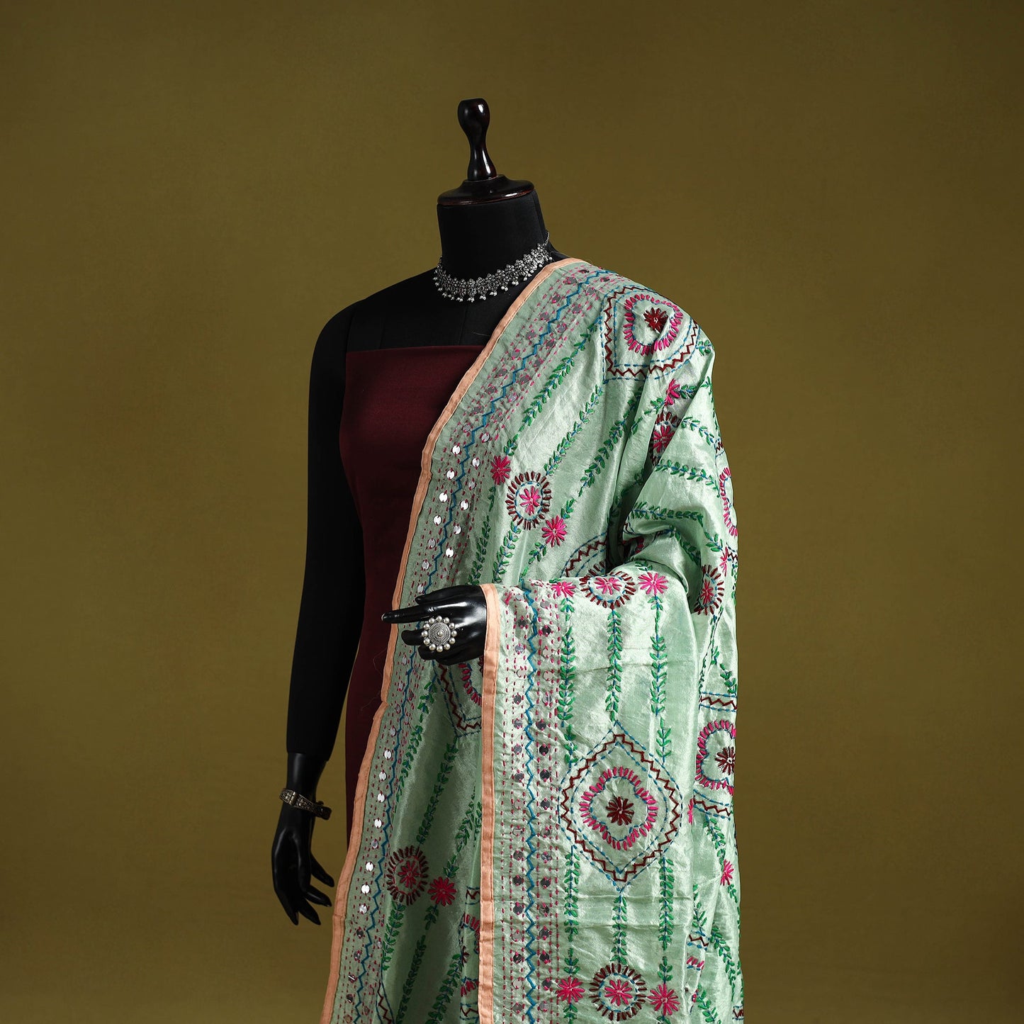 Ranihati chapa work chanderi silk hand embroidery dupatta