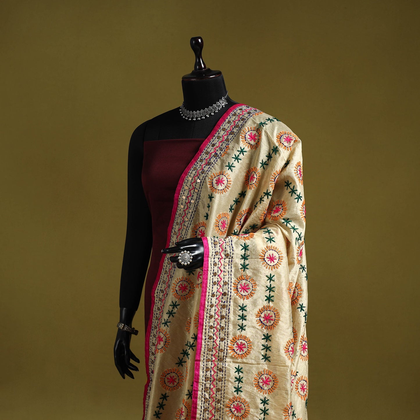 Ranihati chapa work chanderi silk hand embroidery dupatta