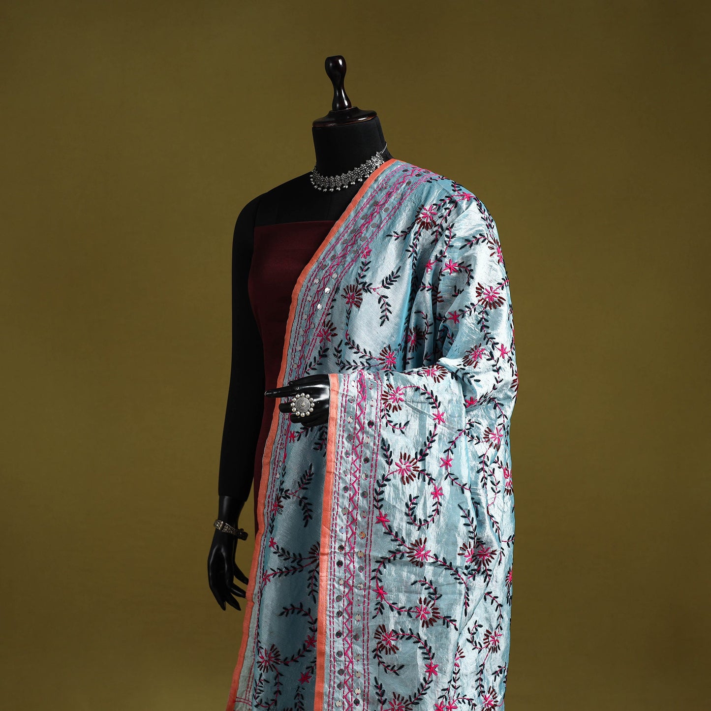 Ranihati chapa work chanderi silk hand embroidery dupatta