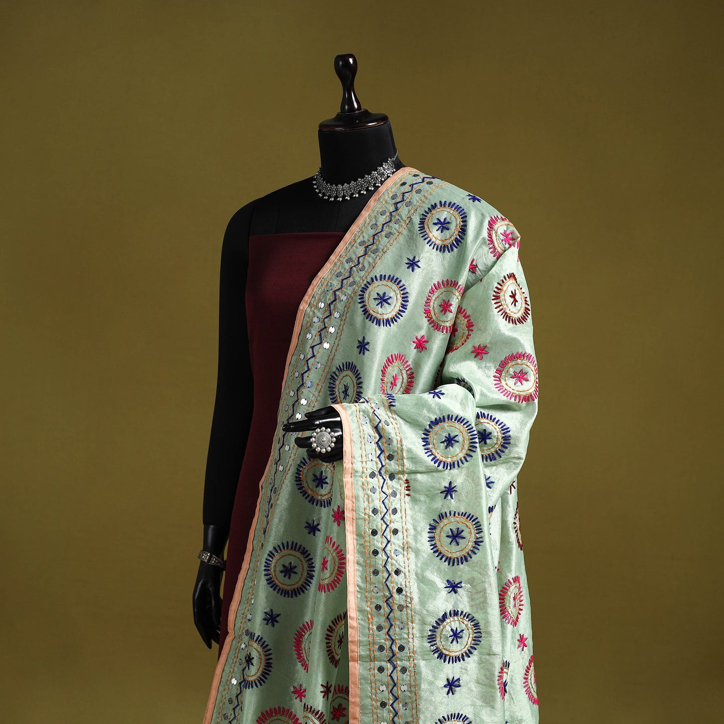 Ranihati chapa work chanderi silk hand embroidery dupatta