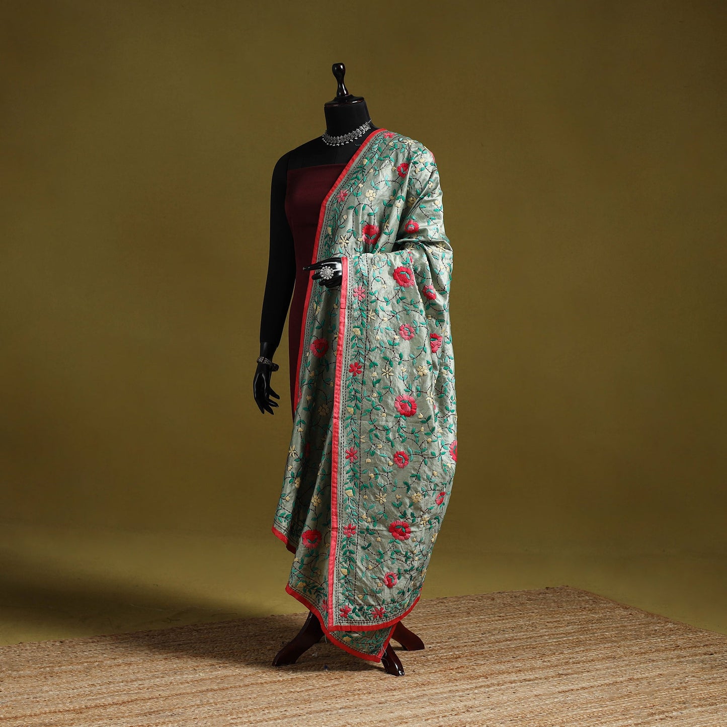 Ranihati chapa work chanderi silk hand embroidery dupatta