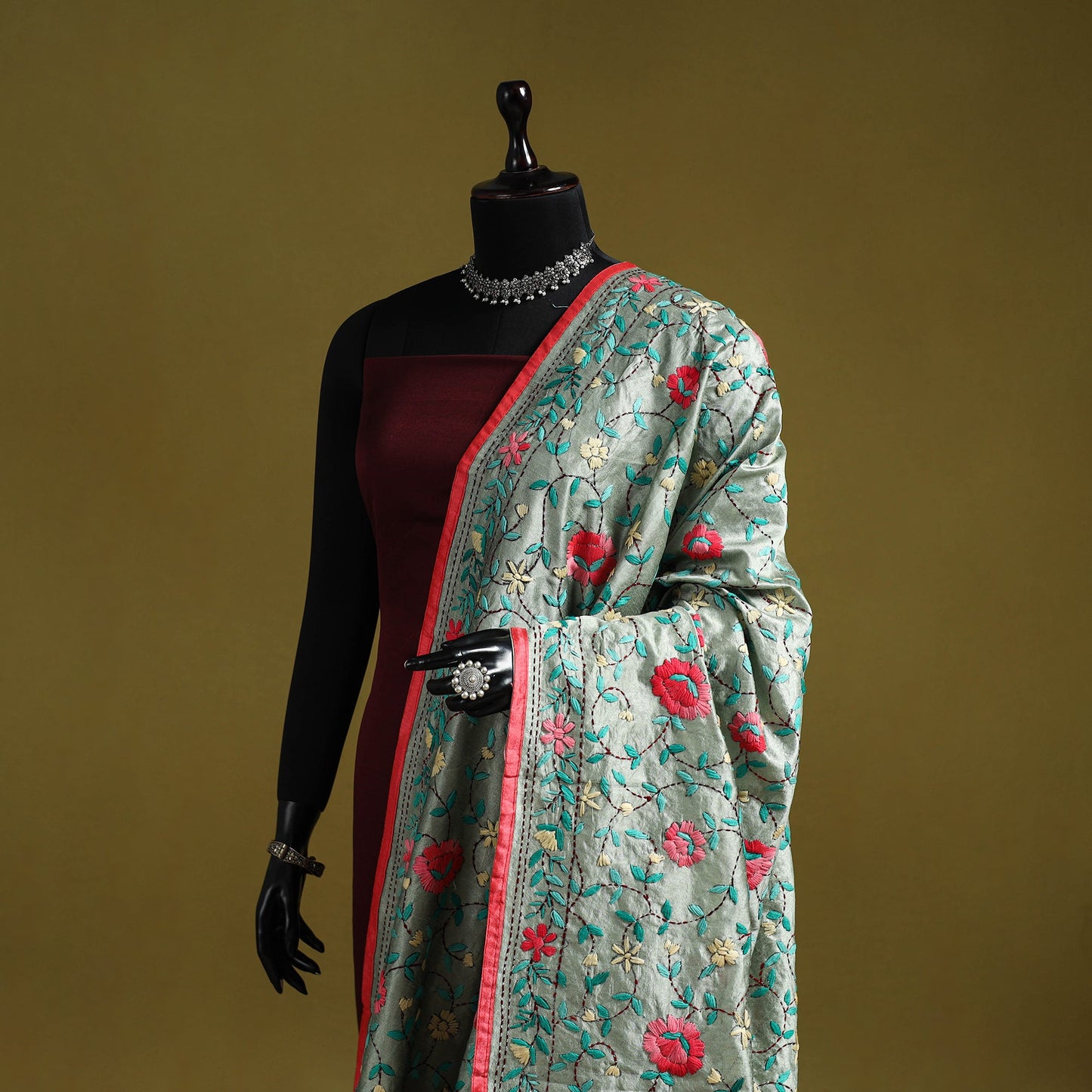 Ranihati chapa work chanderi silk hand embroidery dupatta