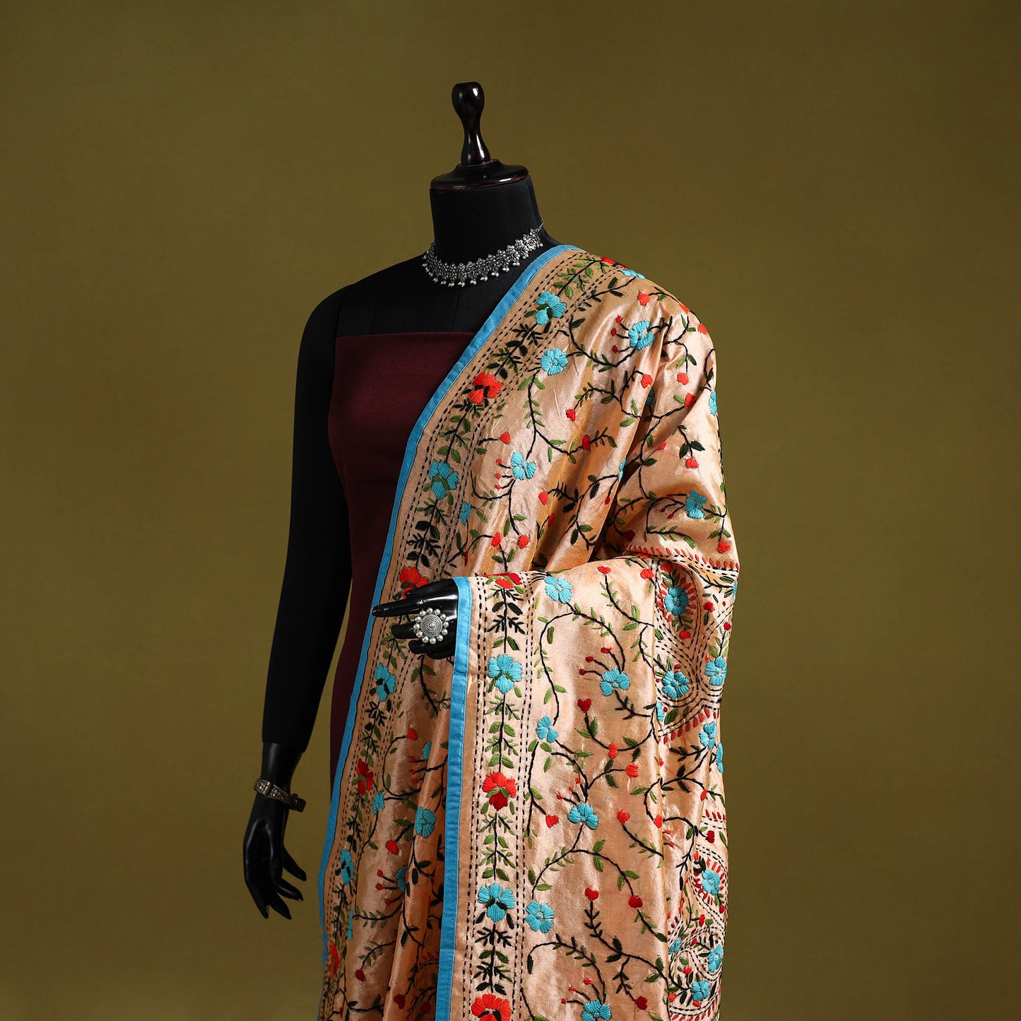 Ranihati chapa work chanderi silk hand embroidery dupatta