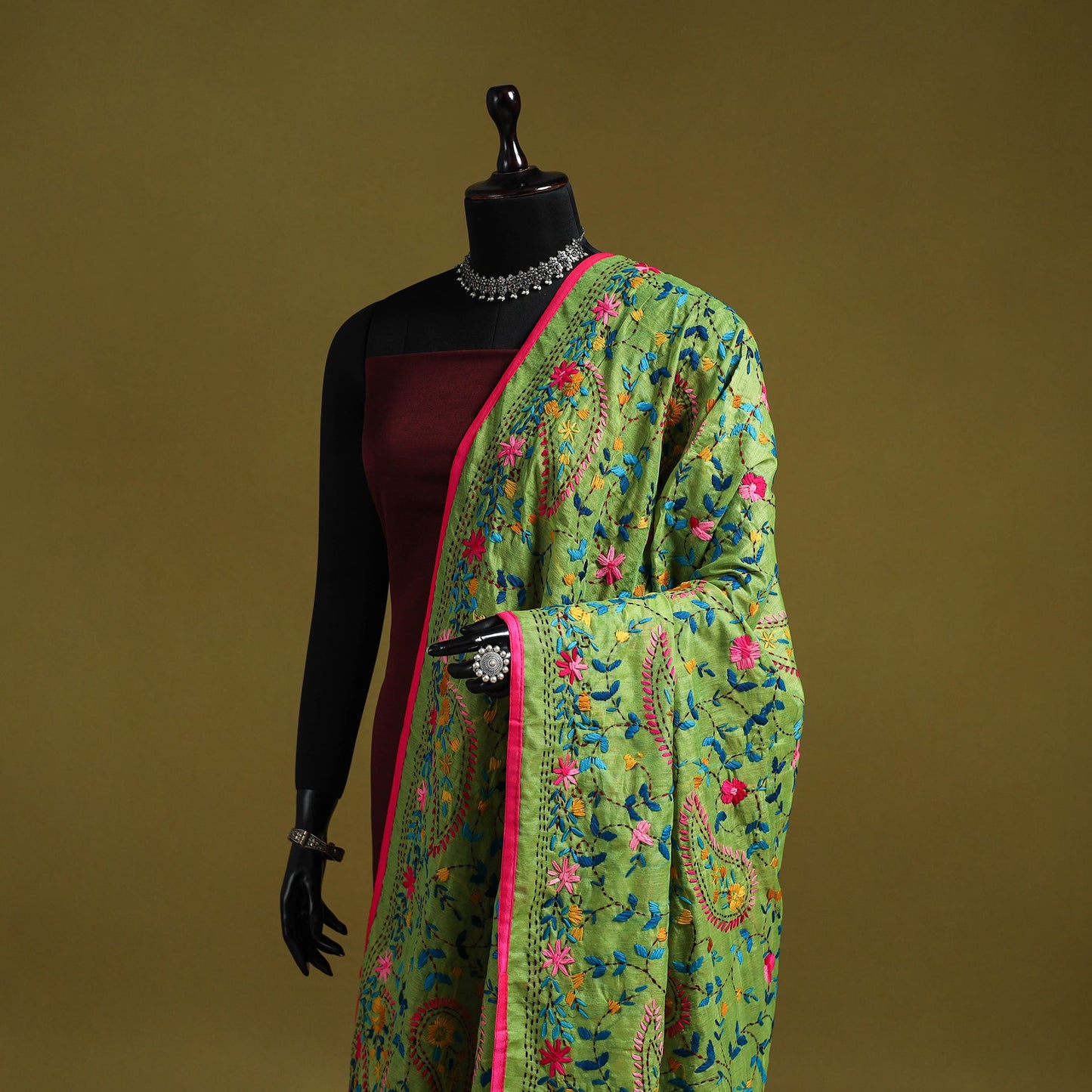 Ranihati chapa work chanderi silk hand embroidery dupatta