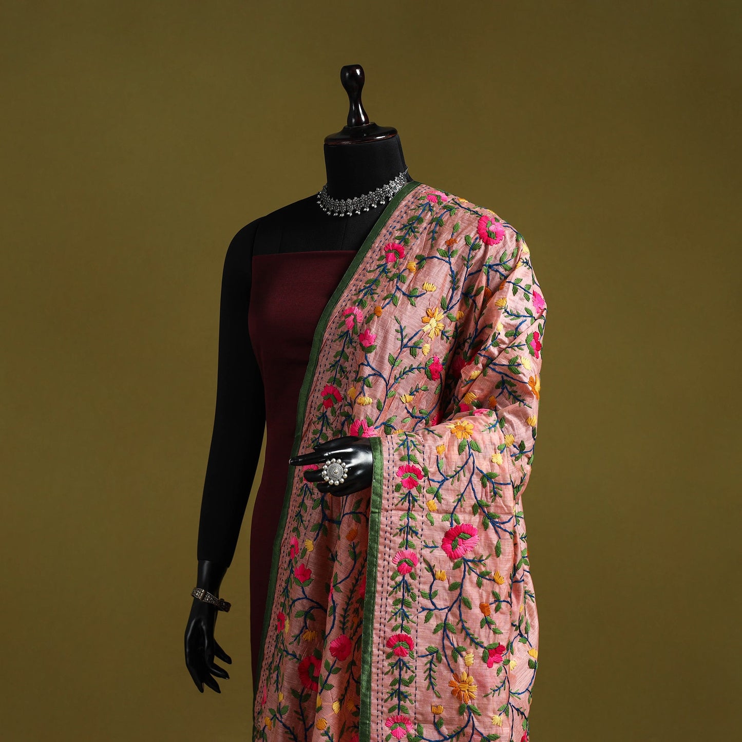 Ranihati chapa work chanderi silk hand embroidery dupatta