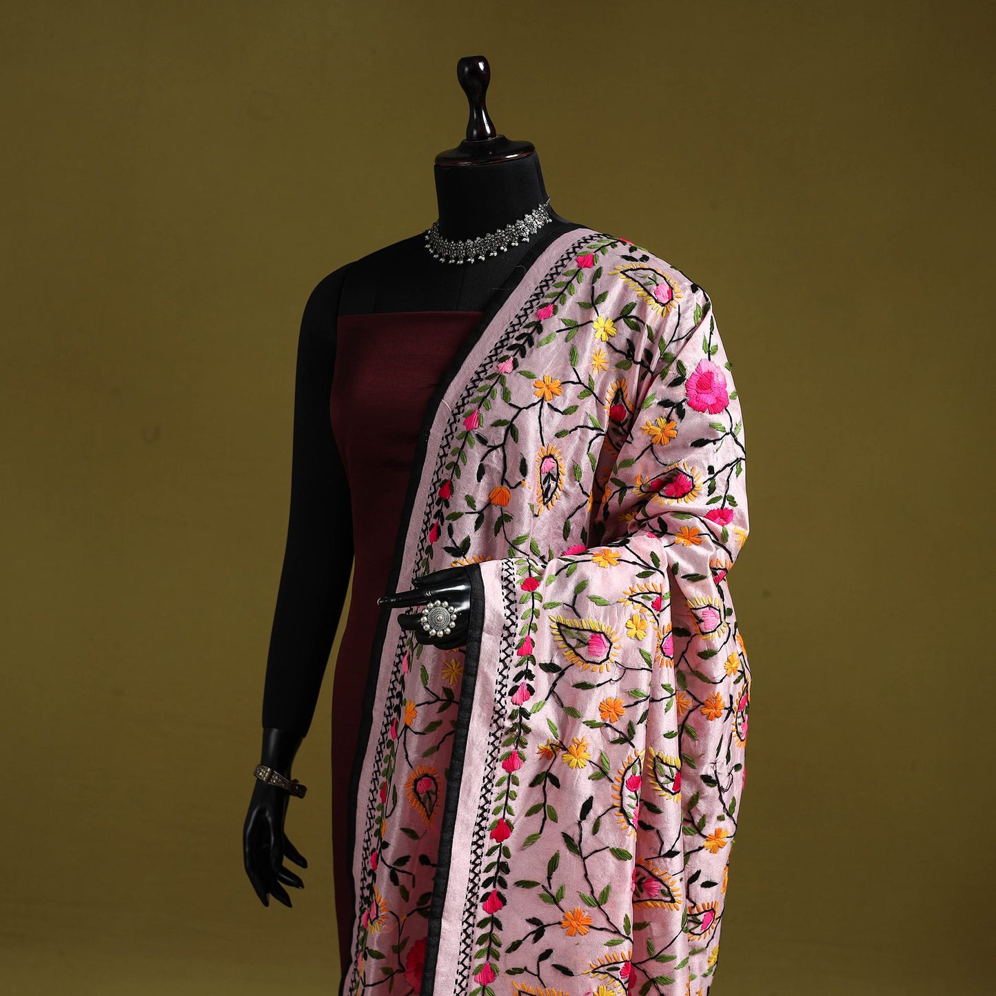 Ranihati chapa work chanderi silk hand embroidery dupatta