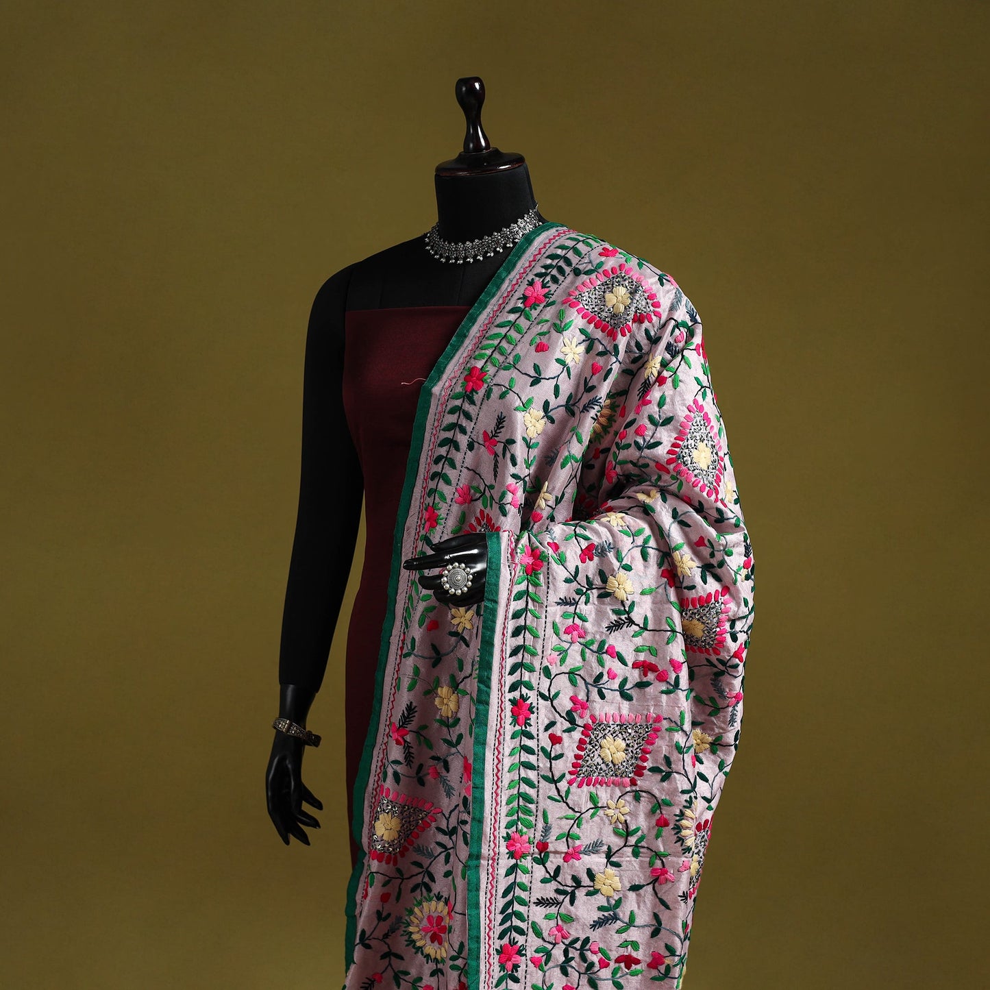 Ranihati chapa work chanderi silk hand embroidery dupatta