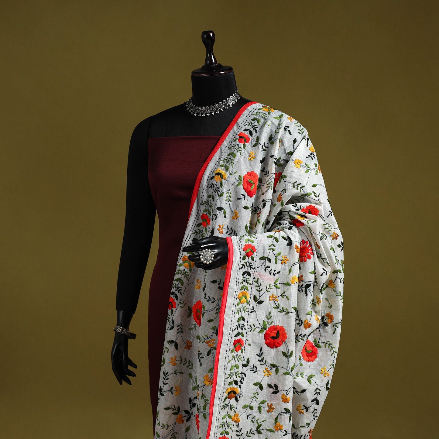 Ranihati chapa work chanderi silk hand embroidery dupatta