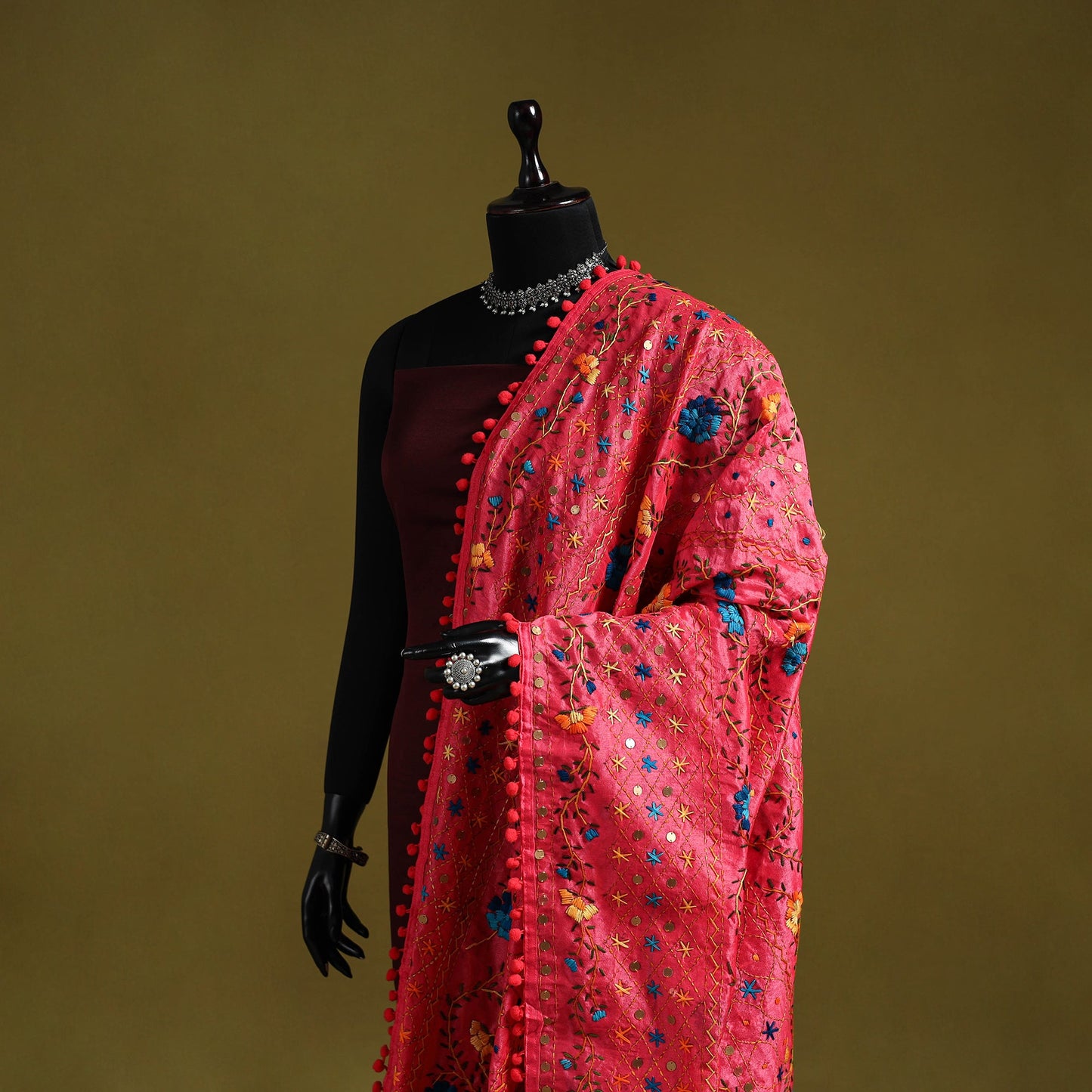 Ranihati chapa work chanderi silk hand embroidery dupatta