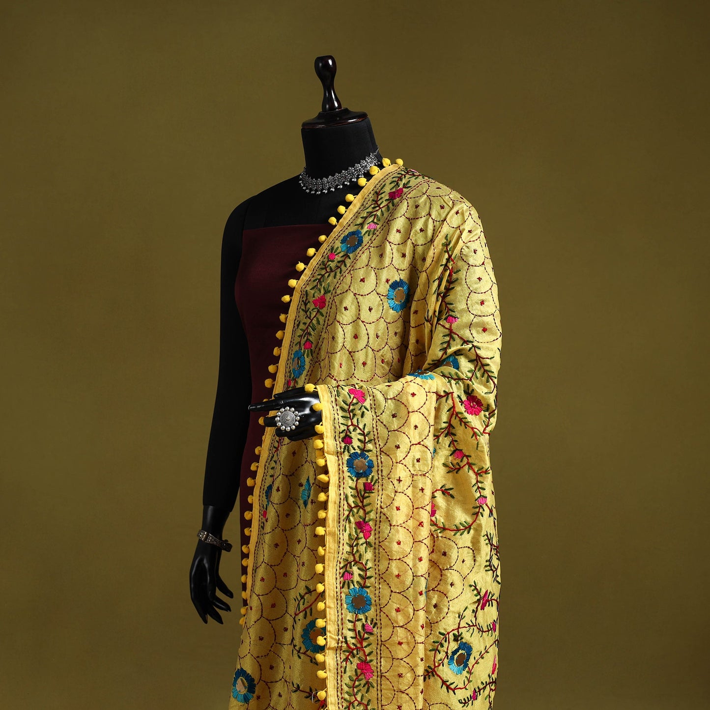 Ranihati chapa work chanderi silk hand embroidery dupatta