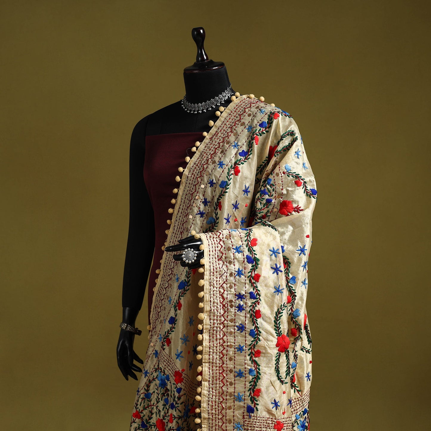 Ranihati chapa work chanderi silk hand embroidery dupatta