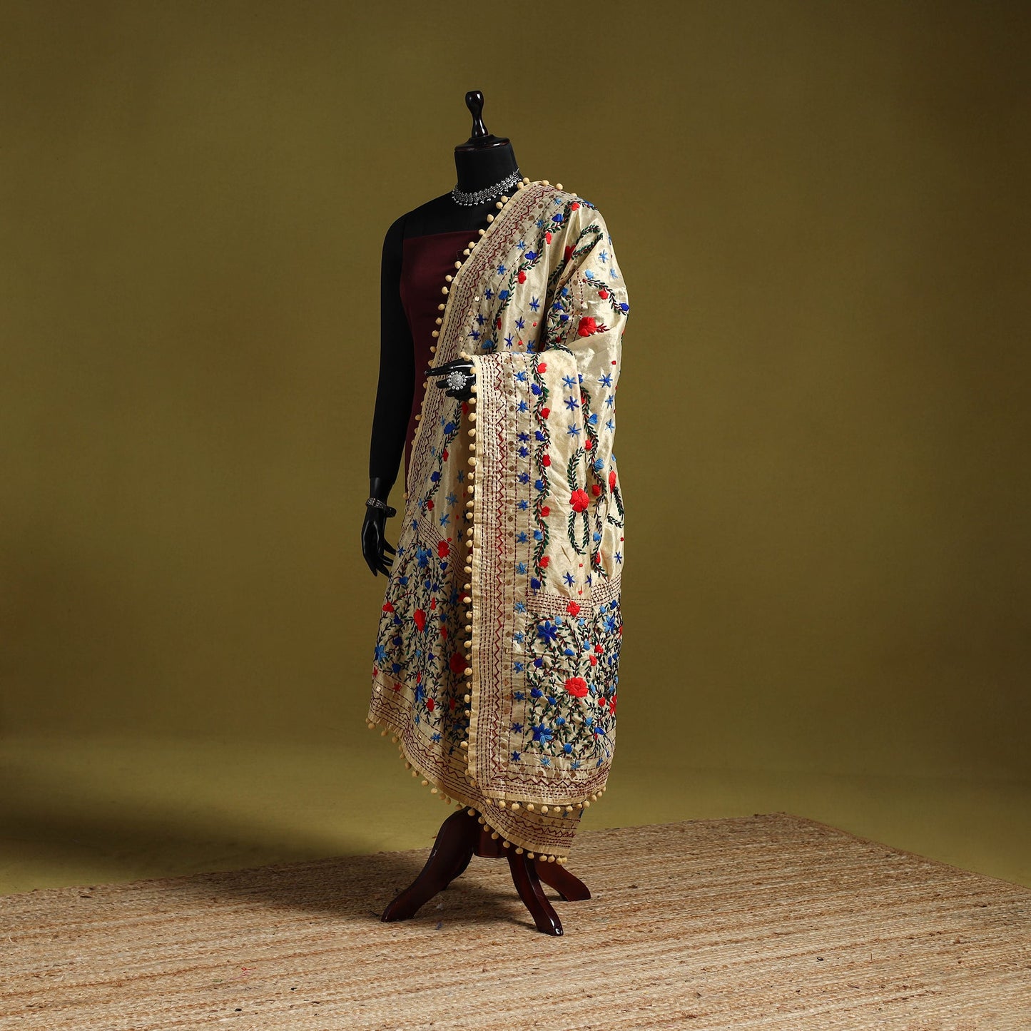 Ranihati chapa work chanderi silk hand embroidery dupatta