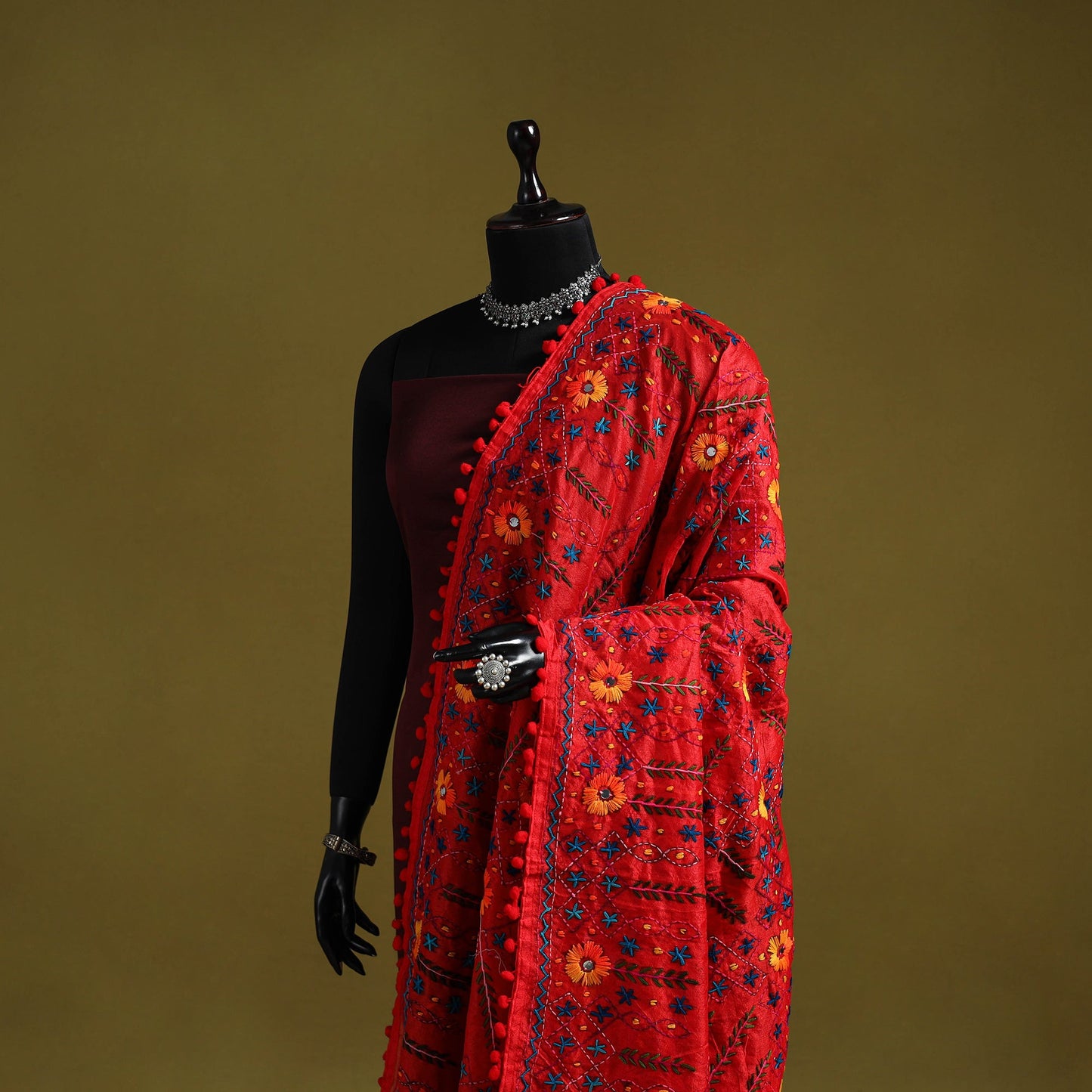 Ranihati chapa work chanderi silk hand embroidery dupatta