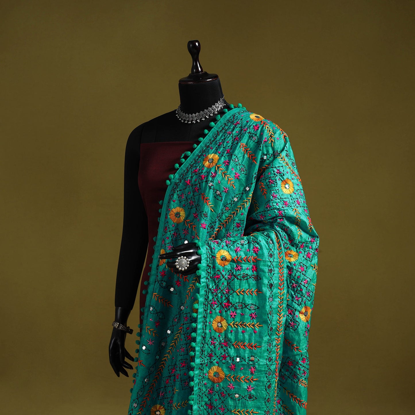 Ranihati chapa work chanderi silk hand embroidery dupatta