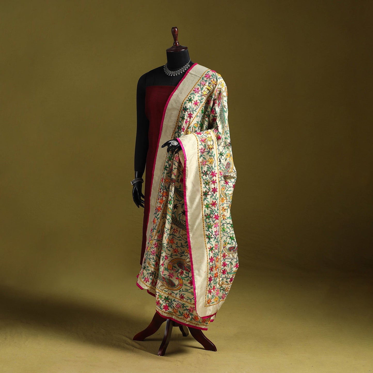 Ranihati madhubani chapa work chanderi silk hand embroidery