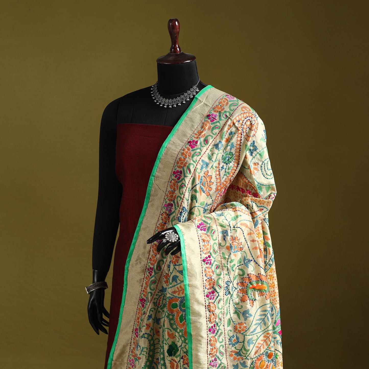 Ranihati madhubani chapa work chanderi silk hand embroidery