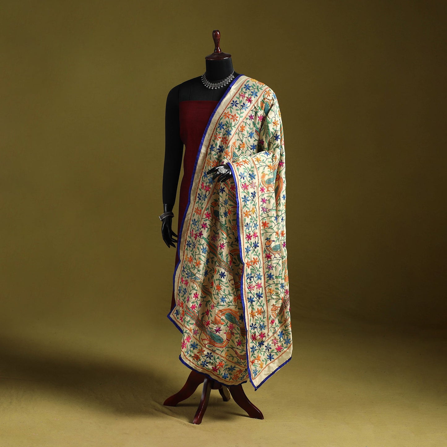 Ranihati madhubani chapa work chanderi silk hand embroidery