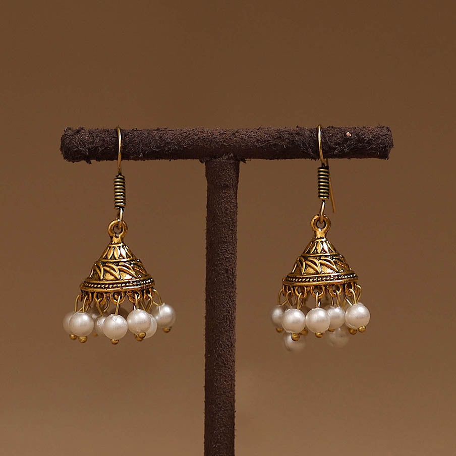 Rashi golden gs beaded jhumki earrings - handcrafted