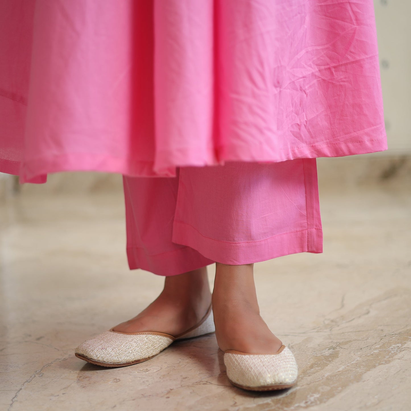  Rasika Pink Cotton Flared Kurta with Palazzo & Dupatta Set 