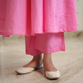  Rasika Pink Cotton Flared Kurta with Palazzo & Dupatta Set 