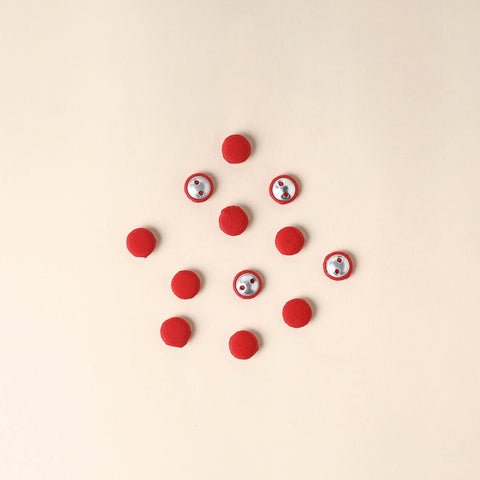  Red Handmade Fabric Button Small at iTokri