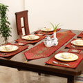 Red - 13pc dining table linen set in brocade banarasi silk