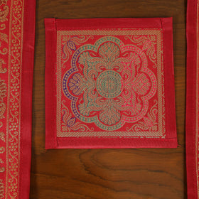 Red - 13pc dining table linen set in brocade banarasi silk