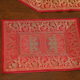Red - 13pc dining table linen set in brocade banarasi silk