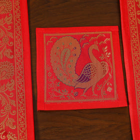 Red - 13pc dining table linen set in brocade banarasi silk