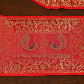 Red - 13pc dining table linen set in brocade banarasi silk