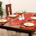 Red - 13pc dining table linen set in brocade banarasi silk