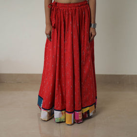 Red - 24 kali cotton pochampally ikat skirt 11 - handcrafted