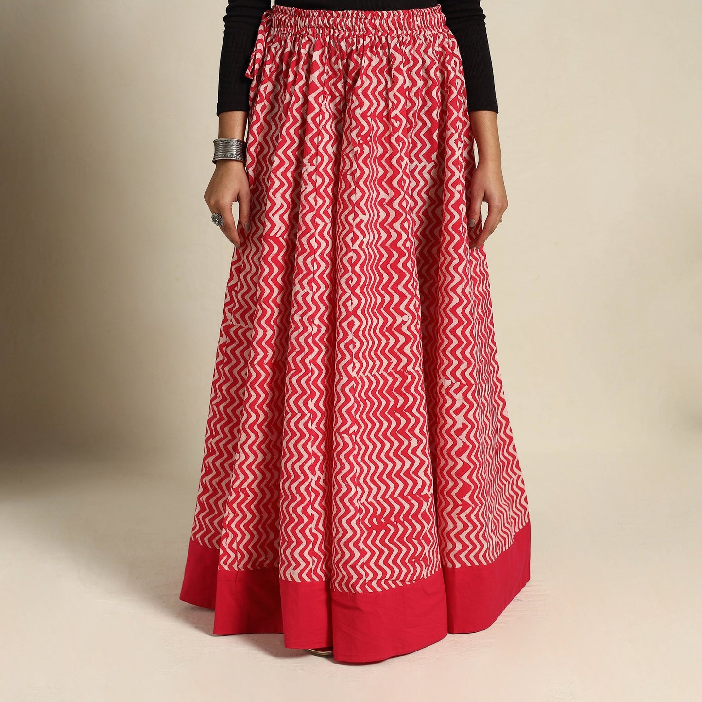 Red 24 Kali Patchwork Batik Print Cotton Long Skirt